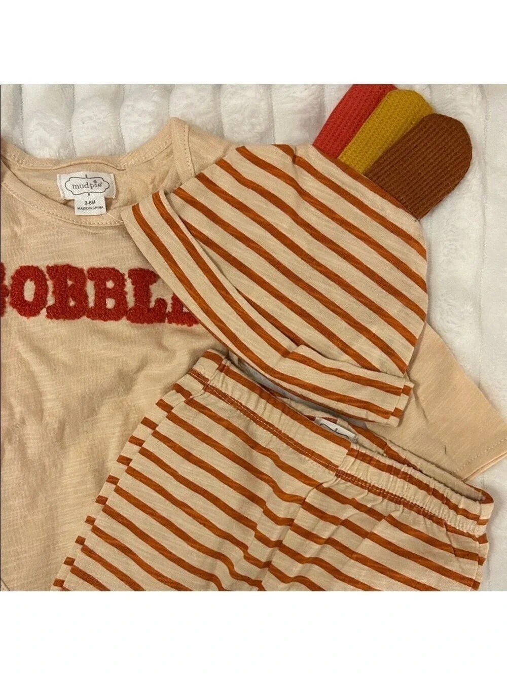 Mud Pie Gobble Bodysuit Set Cream Orange